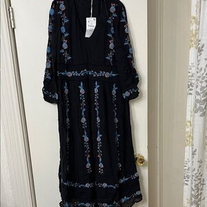 Zara Black Dress with Blue Floral Embroidery